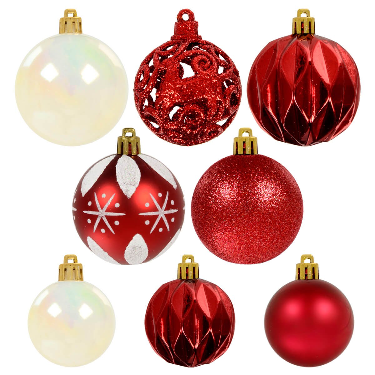 Mr Crimbo 67pc Christmas Tree Baubles Set Mixed Size Design - MrCrimbo.co.uk -XS7477 - Red -